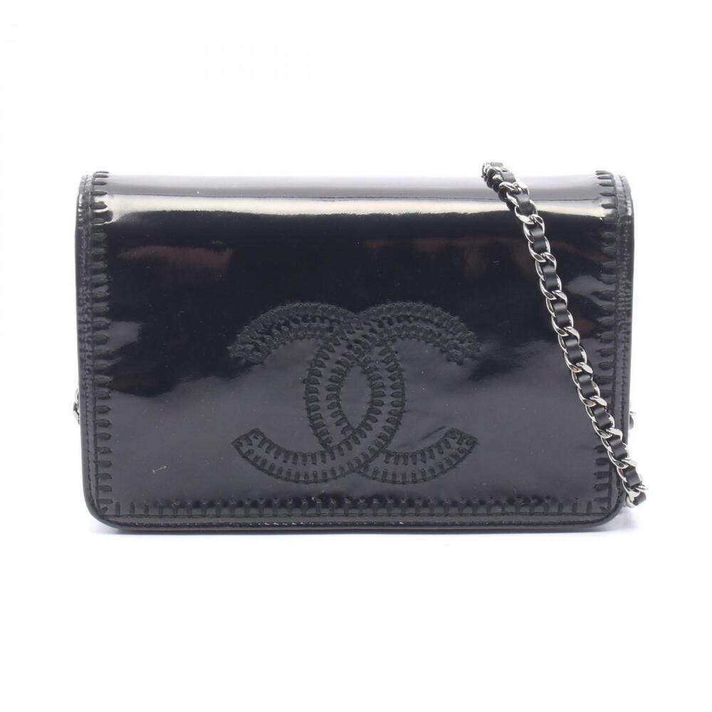 Chanel Coco Mark Full Flap Shoulder Bag Handbag Patent Leather Women's Black